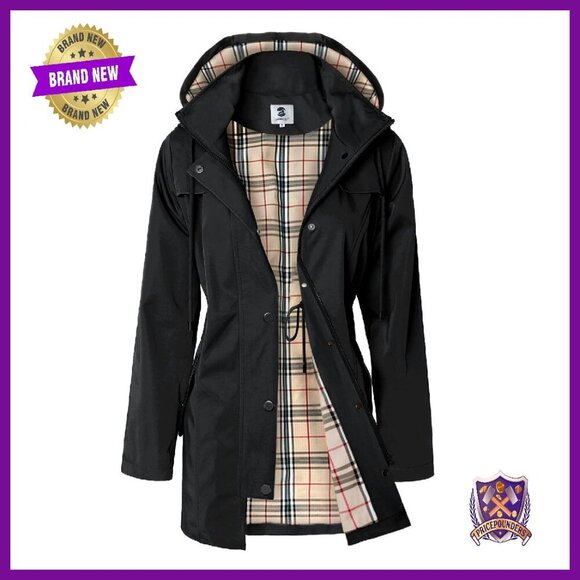 Jackets & Blazers - Women's Long Hooded Rain Jacket Water-Resistant Windbreaker Trench Coat